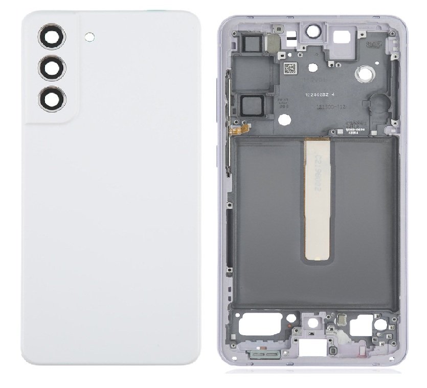 Compatible Replacement Samsung Galaxy S21 FE 5G Full Body Housing Replacement Back Frame Middle Chassis with Side Keys – Black, Dark Blue, Gold, White & Purple Color: WHITE