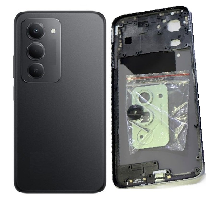 Compatible Replacement Redmi 15 5G Full Body Housing Replacement Back Frame Middle Chassis with Side Keys – Gold, Green, Black, Purple & White Color: BLACK