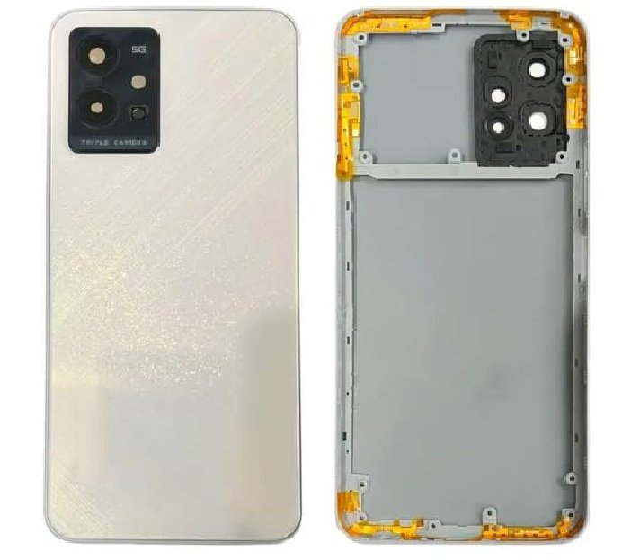 Compatible Replacement iQOO Z6 5G Full Body Housing Replacement Back Frame Middle Chassis with Side Keys – Black, Blue & White Color: WHITE
