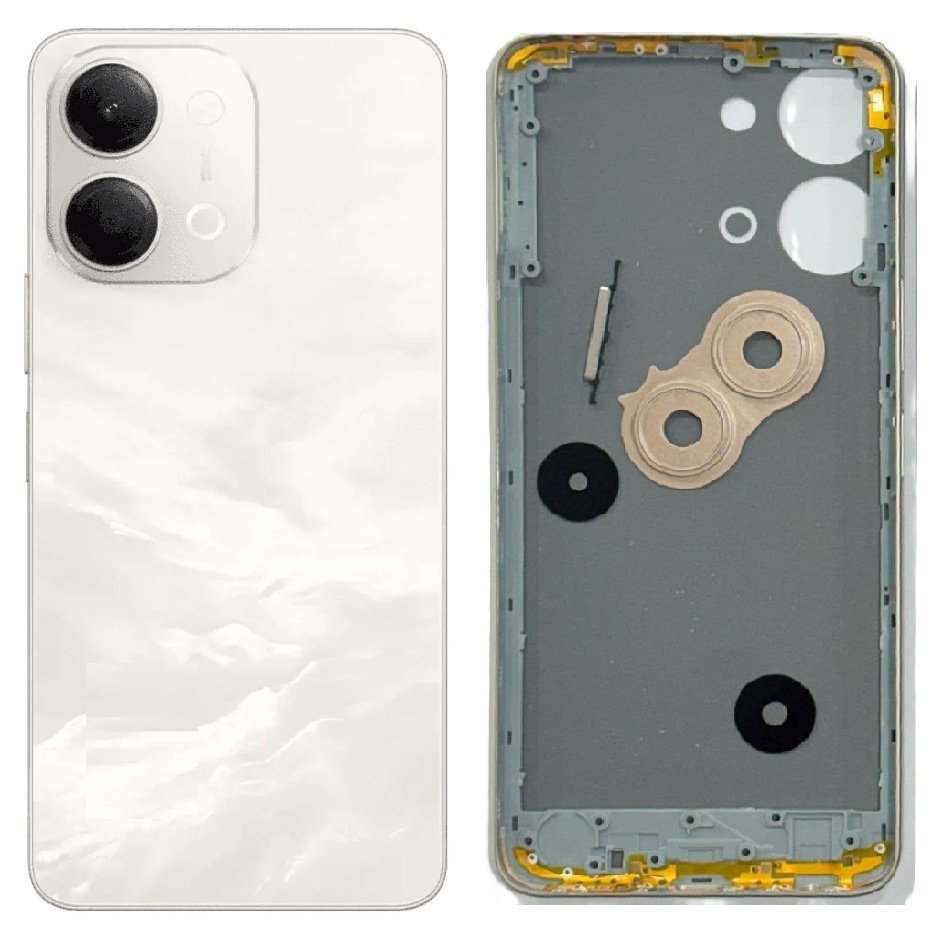 Compatible Replacement Vivo Y11 5G Full Body Housing Replacement Back Frame Middle Chassis with Side Keys – Black & White Color: WHITE