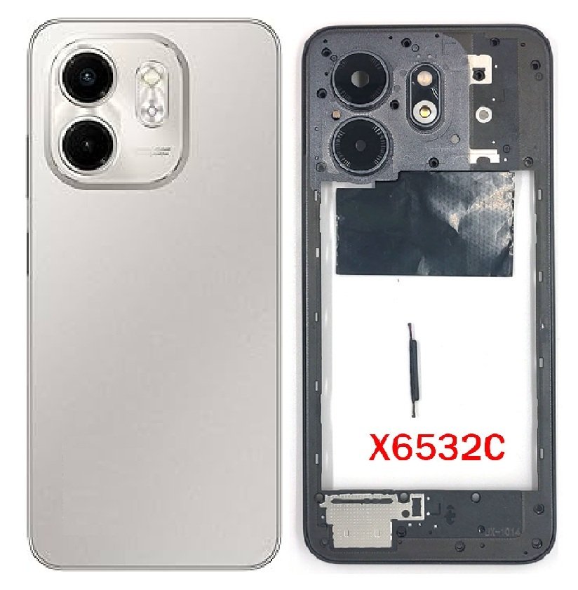 Compatible Replacement Infinix Smart 9 HD 4G Full Body Housing Replacement Back Frame Middle Chassis with Side Keys – Black, Blue, Grey & Orange Color: GREY