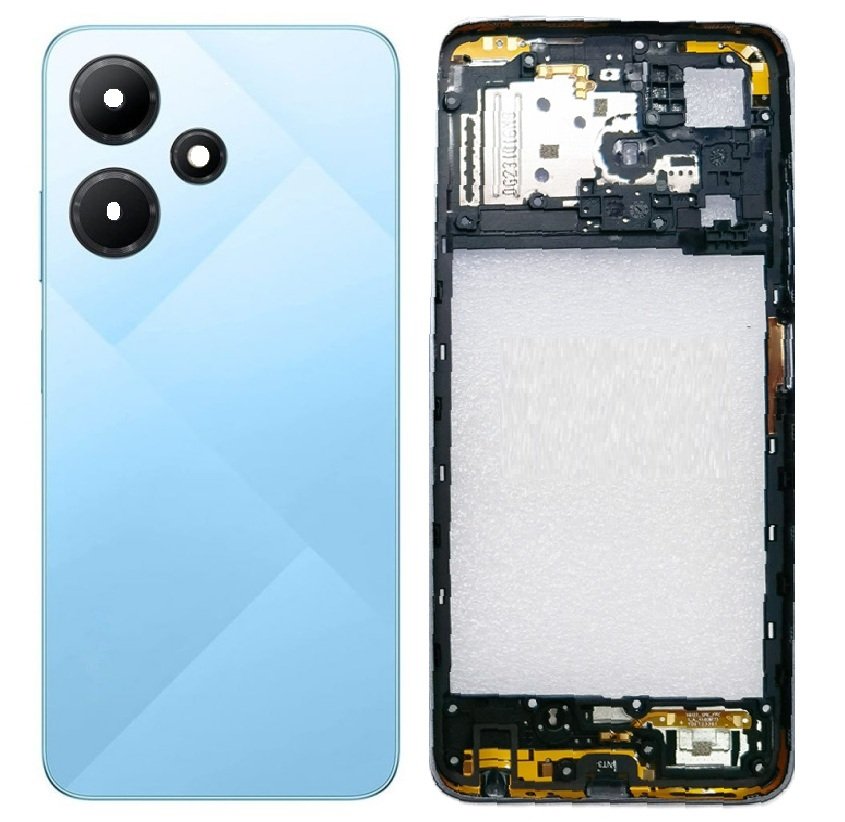 Compatible Replacement Infinix Hot 30i 4G Full Body Housing Replacement Back Frame Middle Chassis with Side Keys – Orange, Blue, Black & White Color: Blue