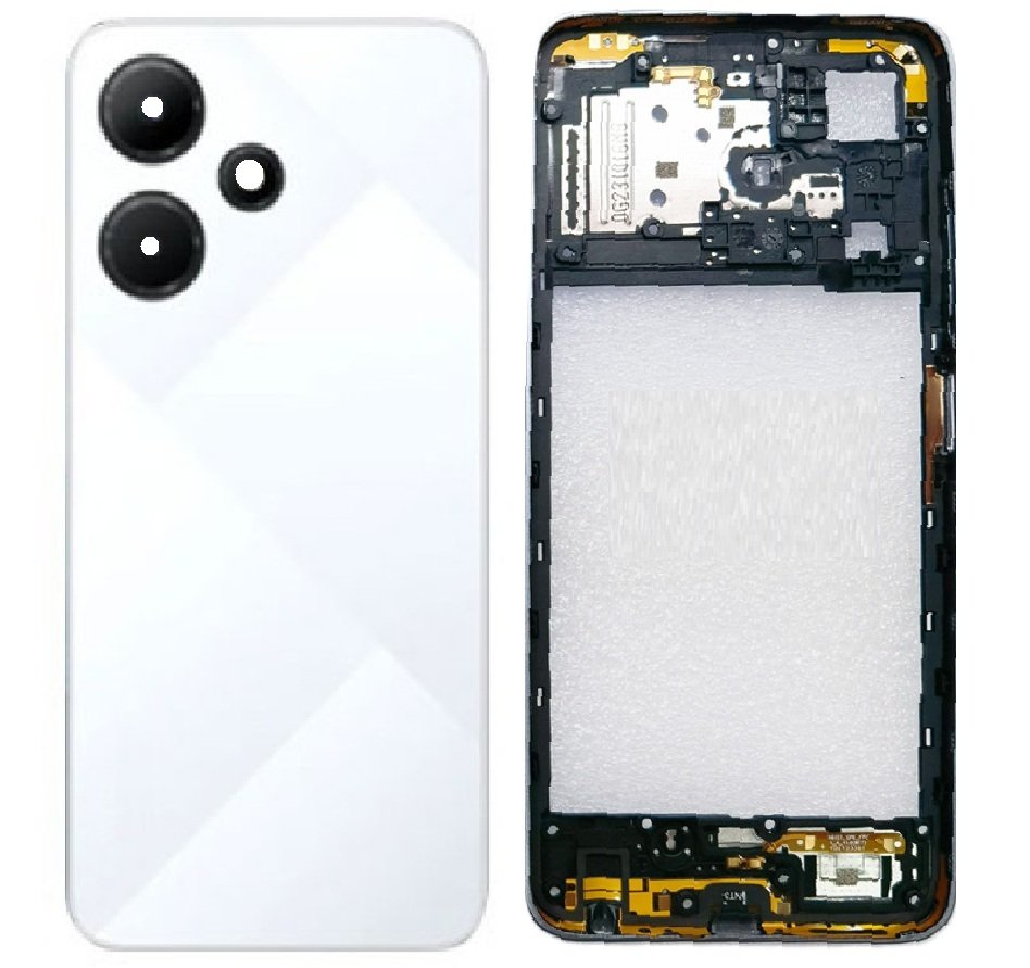 Compatible Replacement Infinix Hot 30i 4G Full Body Housing Replacement Back Frame Middle Chassis with Side Keys – Orange, Blue, Black & White Color: White