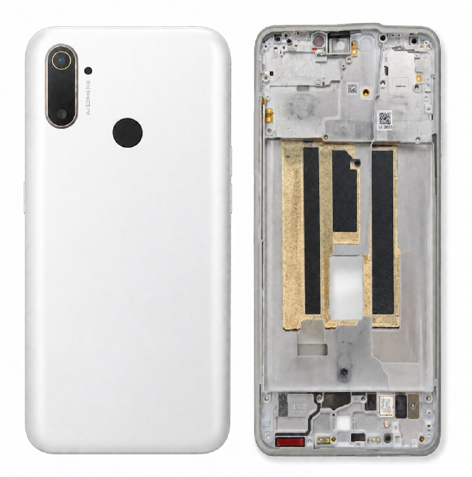 Compatible Replacement Realme 10A 4G Full Body Housing Replacement Back Frame Middle Chassis with Side Keys – Red, Blue & White Color: White