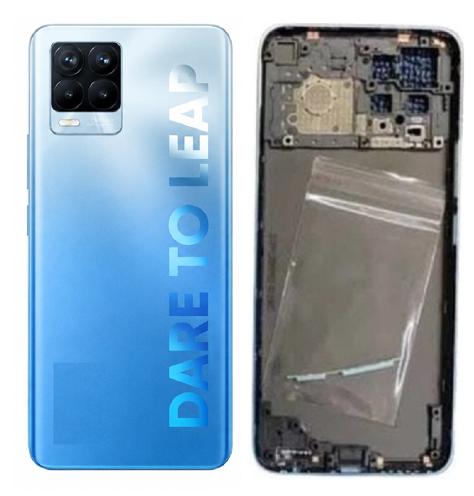 Compatible Replacement Realme 8 Pro 4G Full Body Housing Replacement Back Frame Middle Chassis with Side Keys – Black, Blue & Yellow Color: Blue