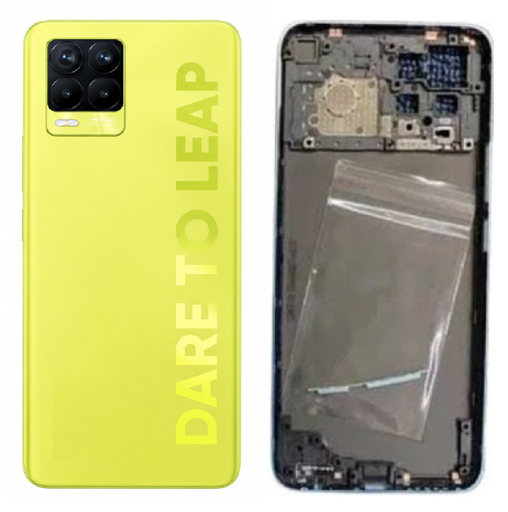 Compatible Replacement Realme 8 Pro 4G Full Body Housing Replacement Back Frame Middle Chassis with Side Keys – Black, Blue & Yellow Color: Yellow