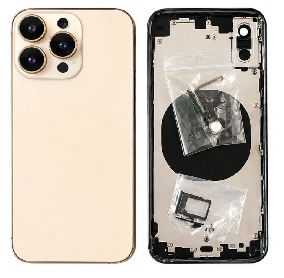 Compatible Replacement Back Panel Housing Body Converter for Apple iPhone XS Max to iPhone 16 Pro Max – Black, Navy Blue & Gold Color: Gold