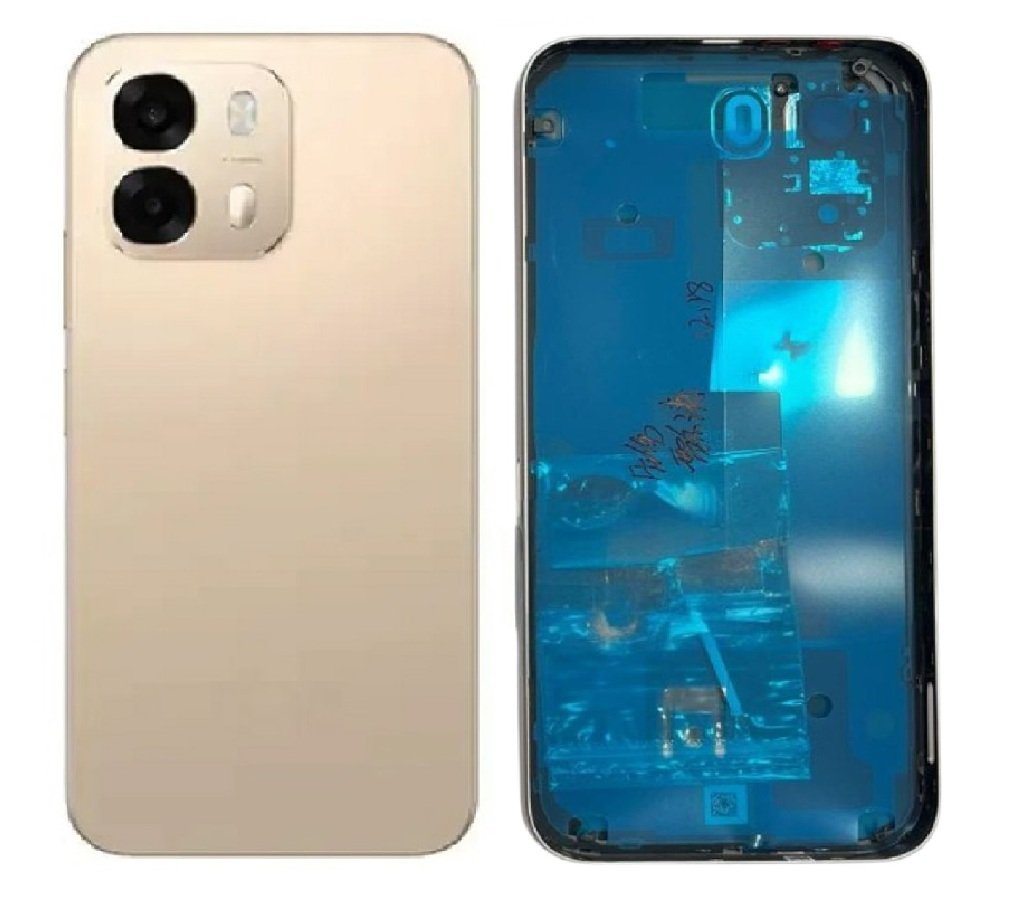 Oppo A6 Pro 5G Full Body Housing Replacement Back Frame Middle Chassis with Side Keys – Brown, Grey & Gold