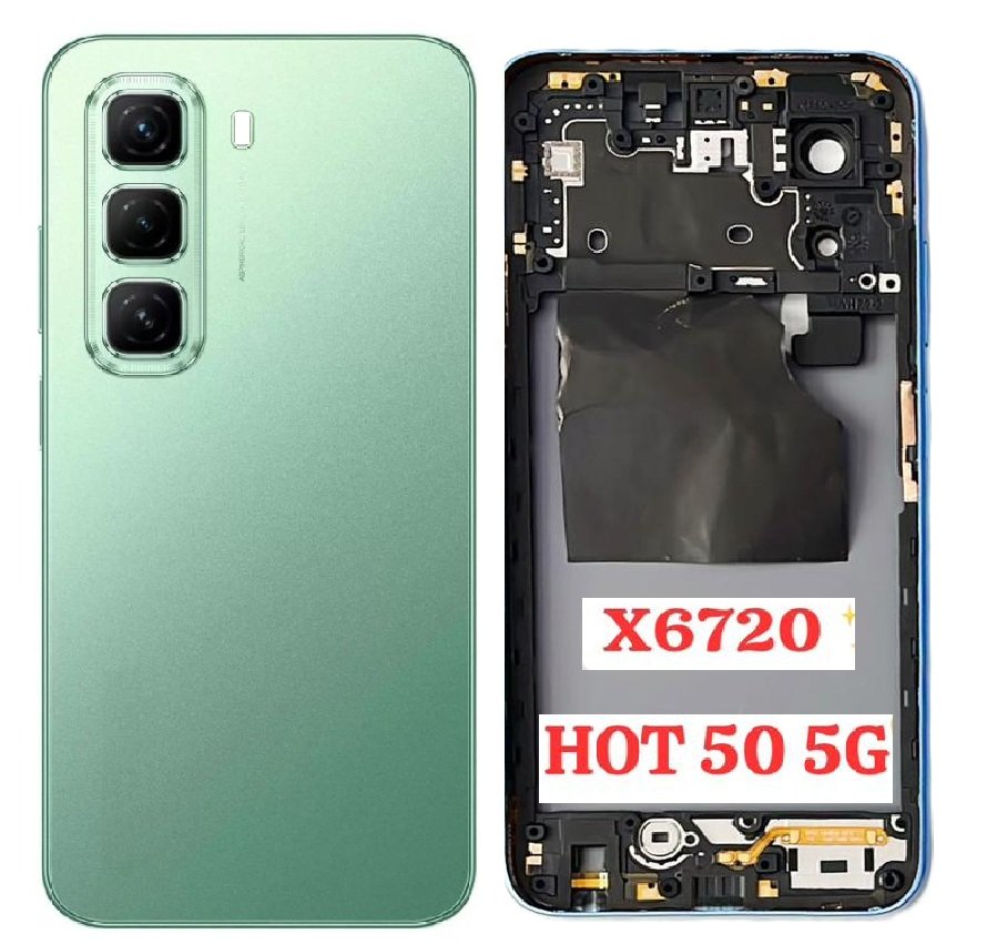 Infinix Hot 50 5G Full Body Housing Replacement Back Frame Middle Chassis with Side Keys – Black, White, Green & Blue