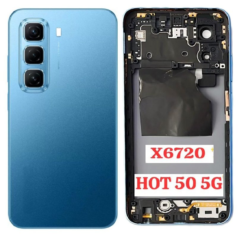 Infinix Hot 50 5G Full Body Housing Replacement Back Frame Middle Chassis with Side Keys – Black, White, Green & Blue