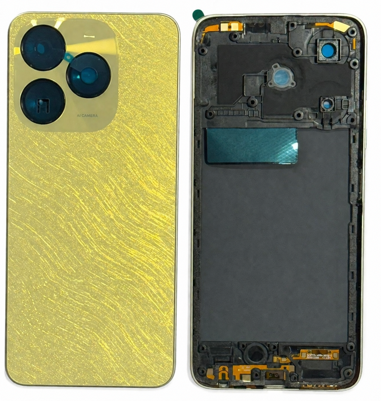 itel A70 4G Full Body Housing Replacement Back Frame Middle Chassis with Side Keys – Black & Gold