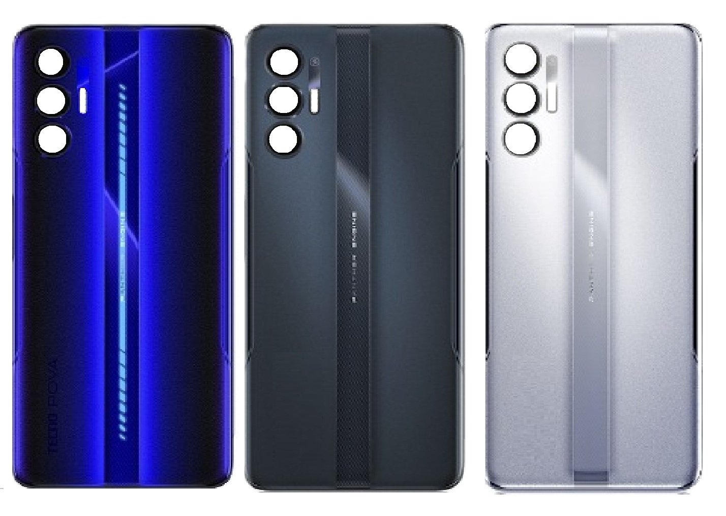 Compatible Replacement Tecno Pova 3 4G Back Panel Battery Cover Replacement – Blue, Black & Silver