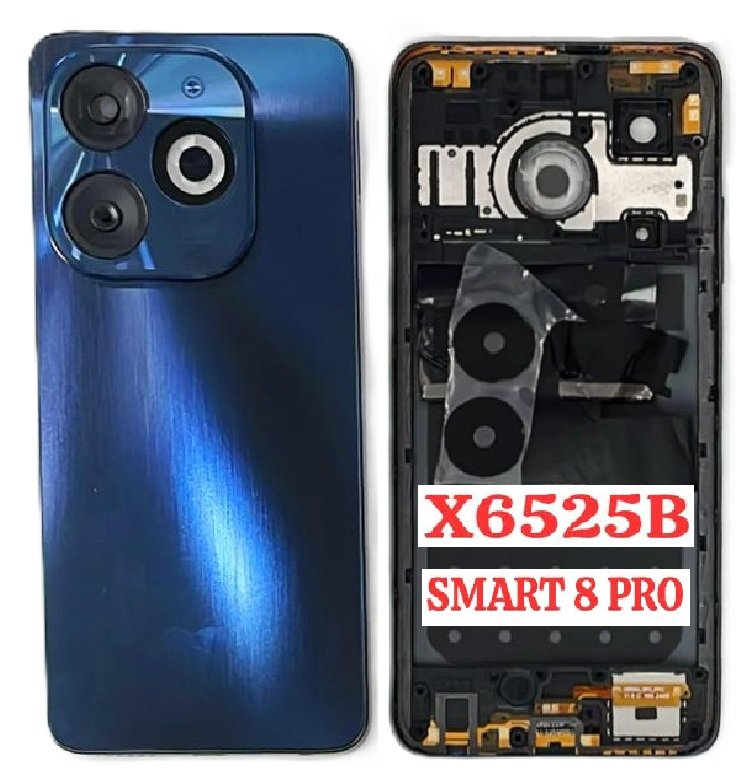 Infinix Smart 8 Pro 4G Full Body Housing Replacement Back Frame Middle Chassis with Side Keys – Black, White, Gold & Blue