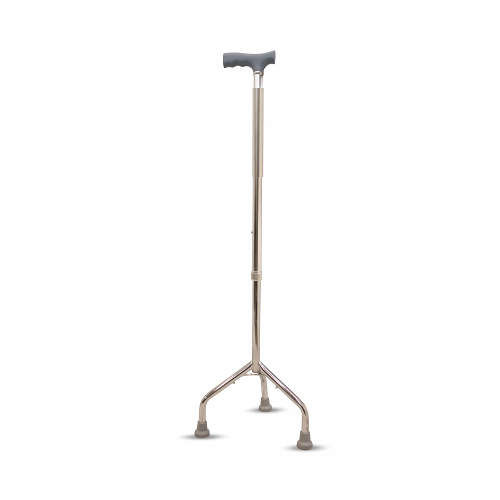 Height Adjustable 3 Leg Tripod Walking Stick with Metal Base for Senior Citizens
