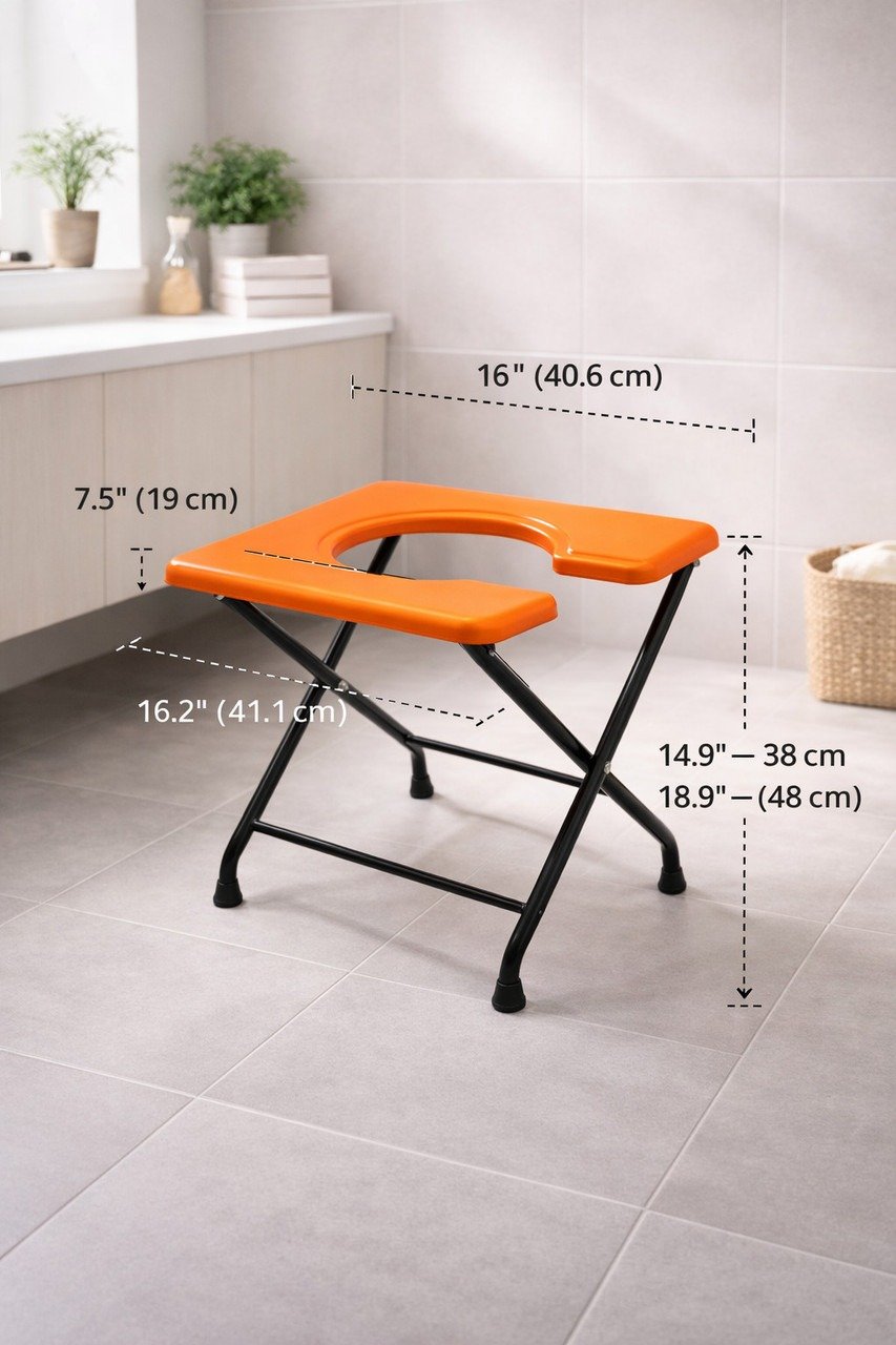 Compatible Replacement Foldable Commode Stool with U Shape Toilet Seat for Elderly & Senior Citizens