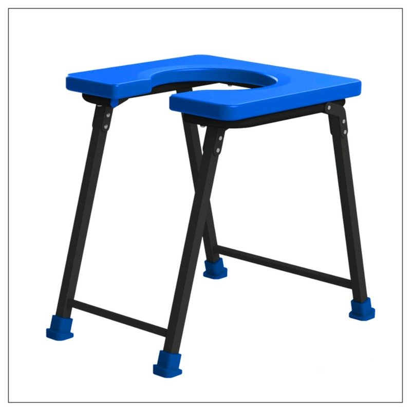 Compatible Replacement Blue Foldable Commode Stool with U Shape Toilet Seat for Elderly & Senior Citizens