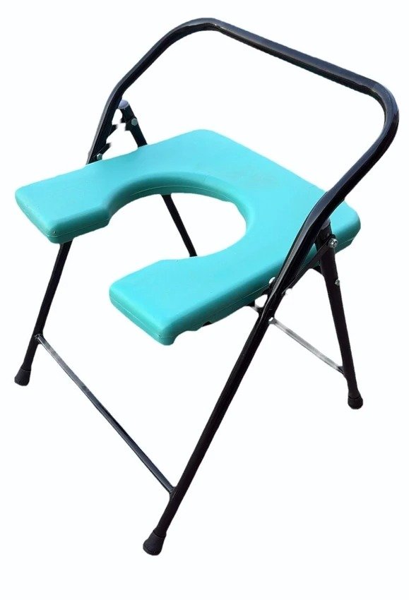 Compatible Replacement Aqua Blue Foldable Commode Stool with Back Support & U Shape Seat for Senior Citizens
