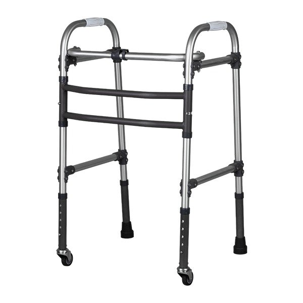 Compatible Replacement 2 Wheel Height Adjustable Folding Walker for Elderly & Senior Citizens – Silver & Black