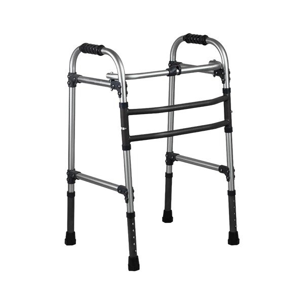 Compatible Replacement Height Adjustable Folding Walker Without Wheels for Elderly & Senior Citizens – Silver & Black