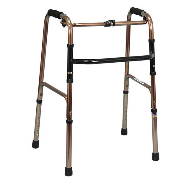 Compatible Replacement Brown Height Adjustable Folding Walker Without Wheels for Elderly & Senior Citizens