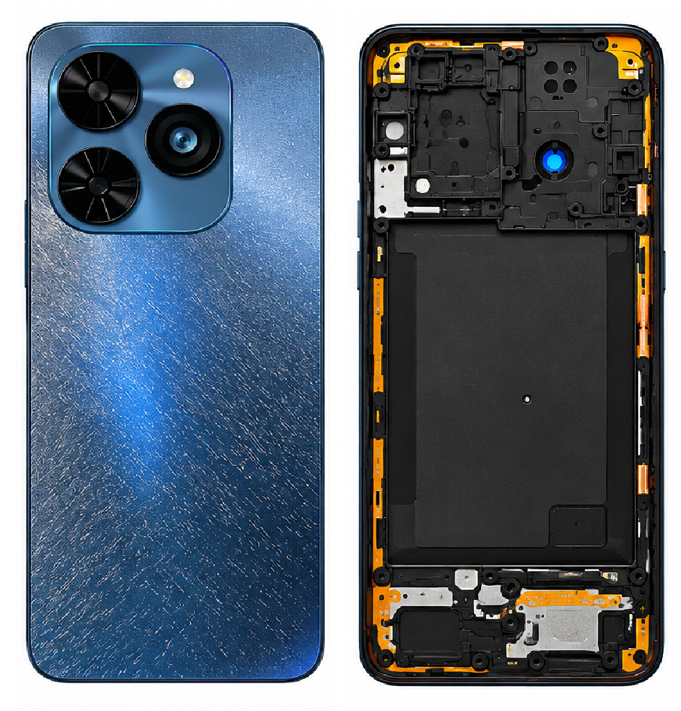 Compatible Replacement for Tecno Pop 8 BG6 4G Full Housing Body – Black, Blue & Gold