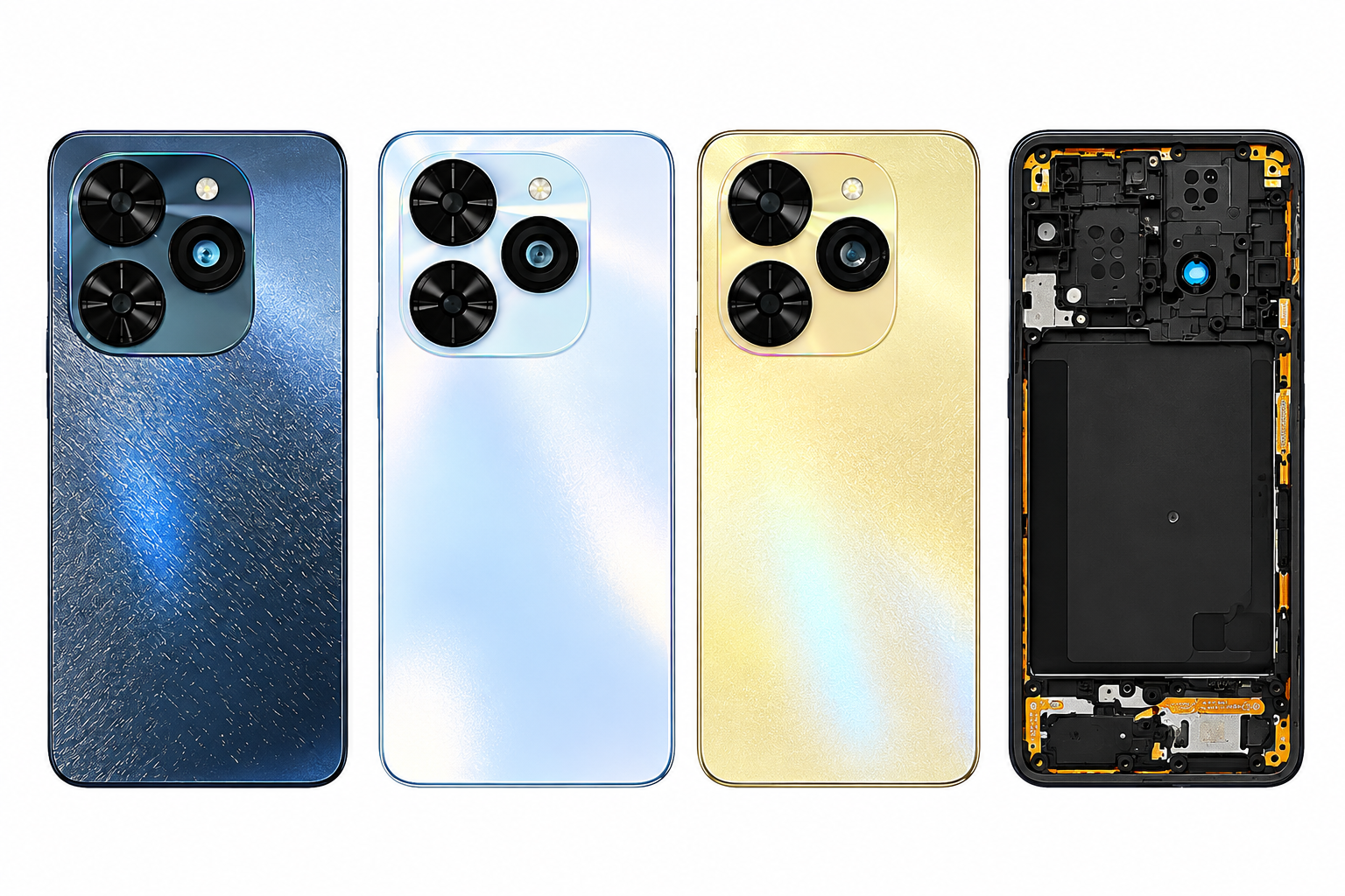 Compatible Replacement for Tecno Pop 8 BG6 4G Full Housing Body – Black, Blue & Gold