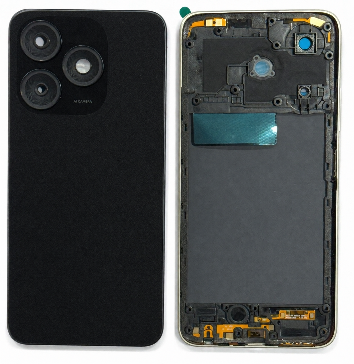 itel A70 4G Full Body Housing Replacement Back Frame Middle Chassis with Side Keys – Black & Gold