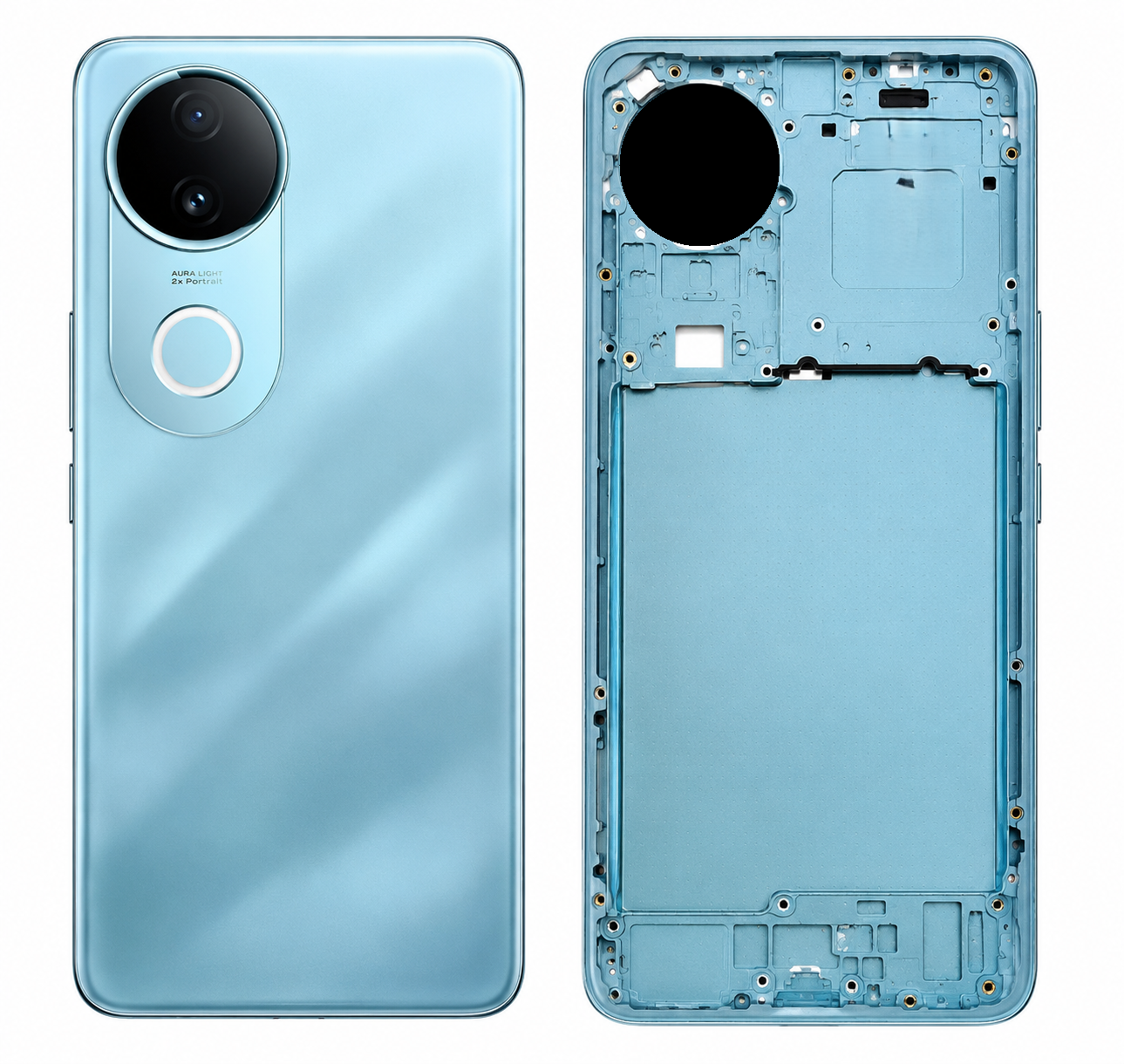 for iQOO Z10R 5G Full Body Housing Replacement Back Frame Middle Chassis with Side Keys – Blue & White