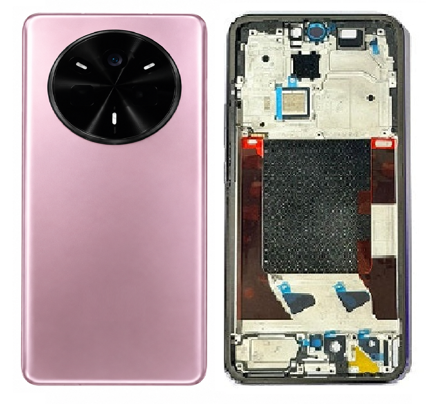 Compatible replacement Realme 14 Pro 5G Full Body Housing Replacement Back Frame Middle Chassis with Side Keys – Pink & White