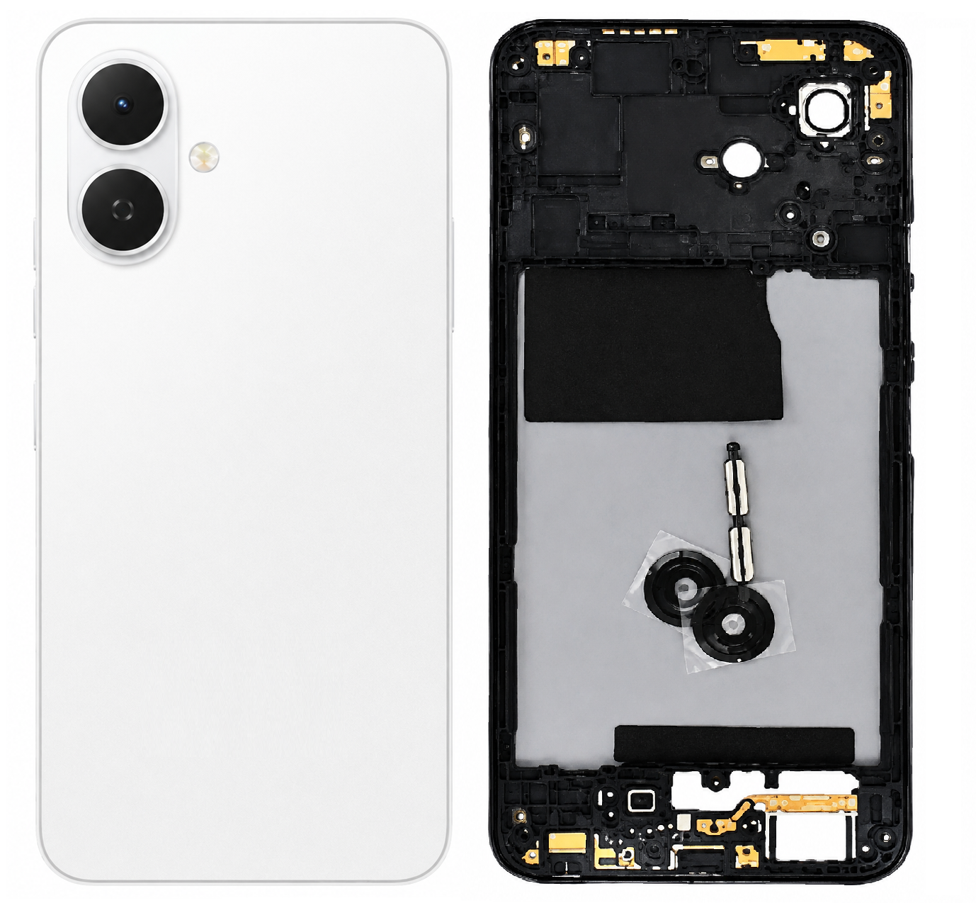 Compatible replacementTecno Spark Go 2 KM4 4G Full Body Housing Replacement Back Frame Middle Chassis with Side Keys – Black, White & Gold