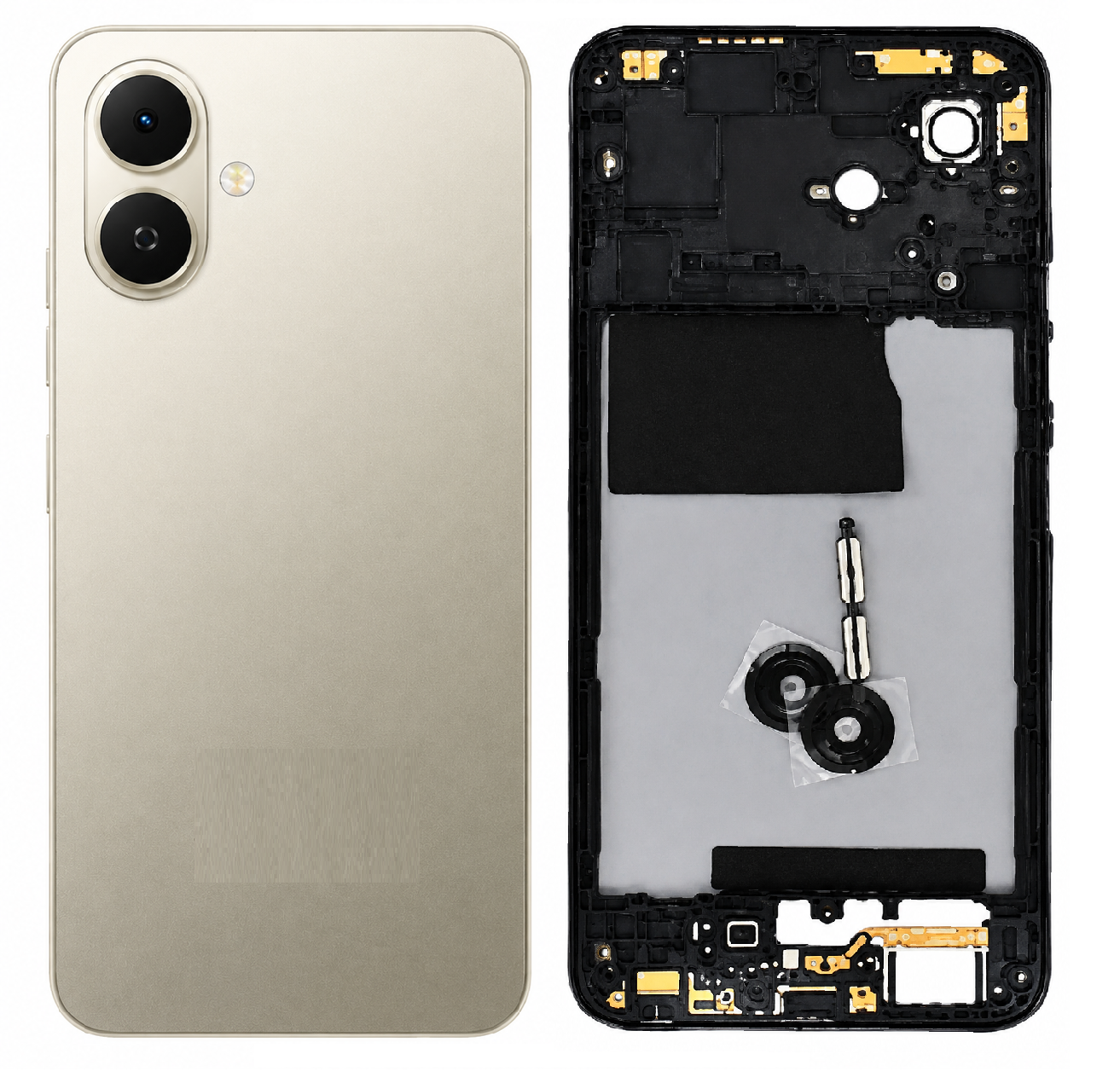 Compatible replacementTecno Spark Go 2 KM4 4G Full Body Housing Replacement Back Frame Middle Chassis with Side Keys – Black, White & Gold
