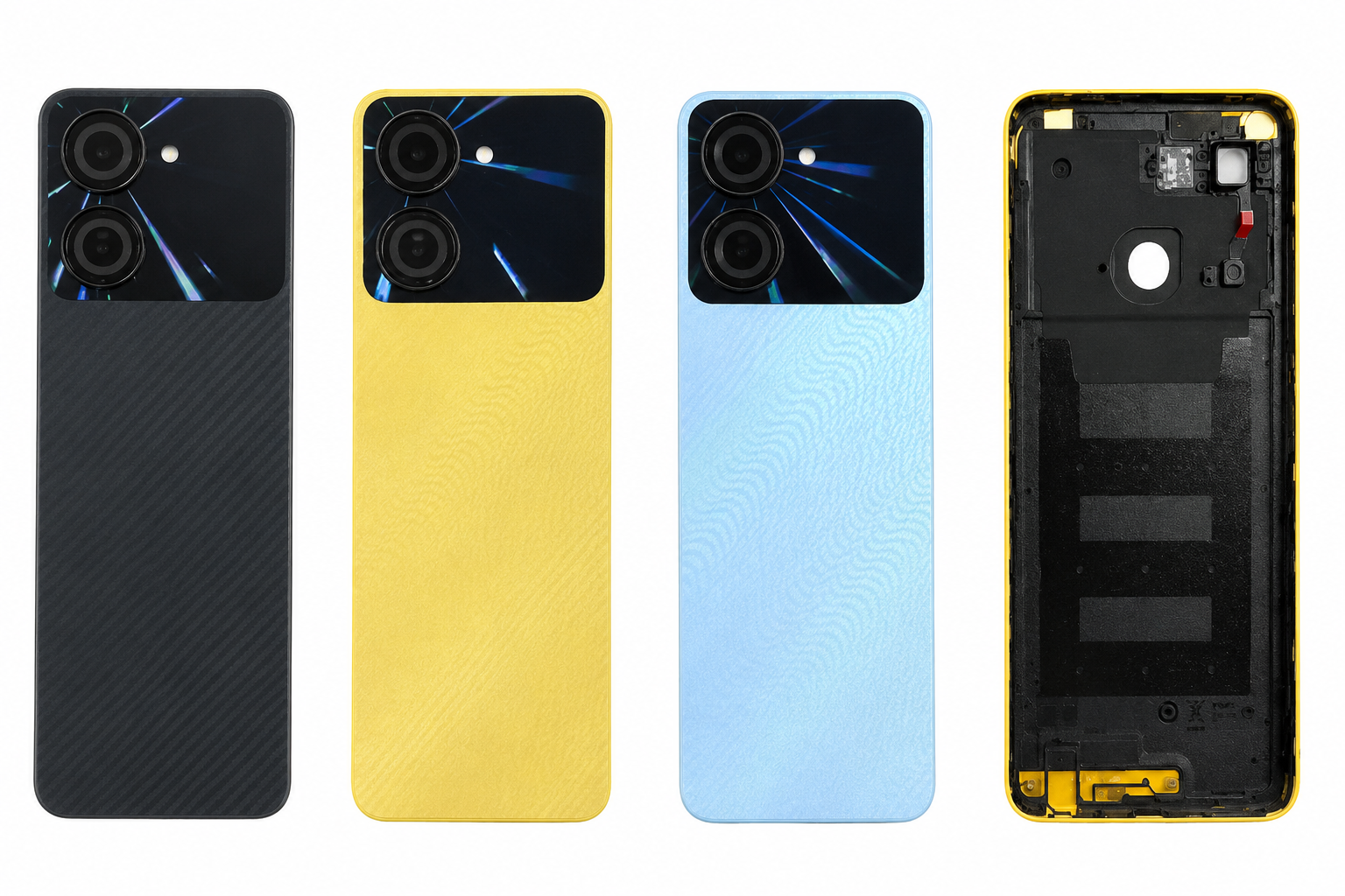Compatible Replacement for Itel P40 4G Back Panel Battery Cover – Black, Blue & Yellow
