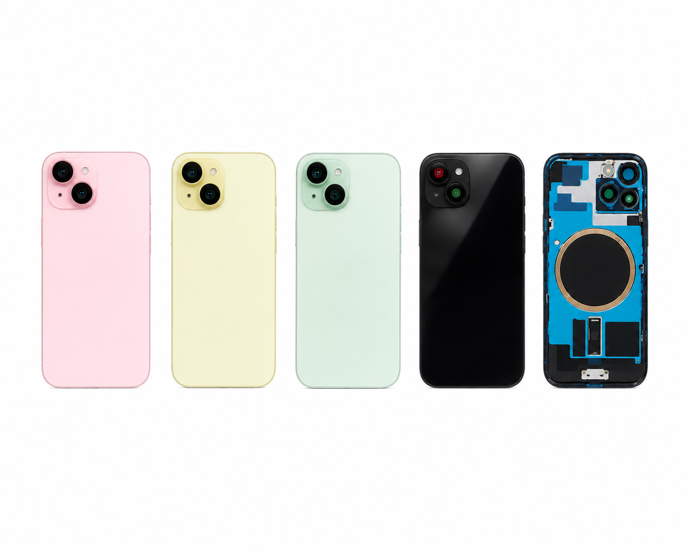 Compatible Replacement for iPhone 15 Back Panel – Black, Green, Yellow & Pink