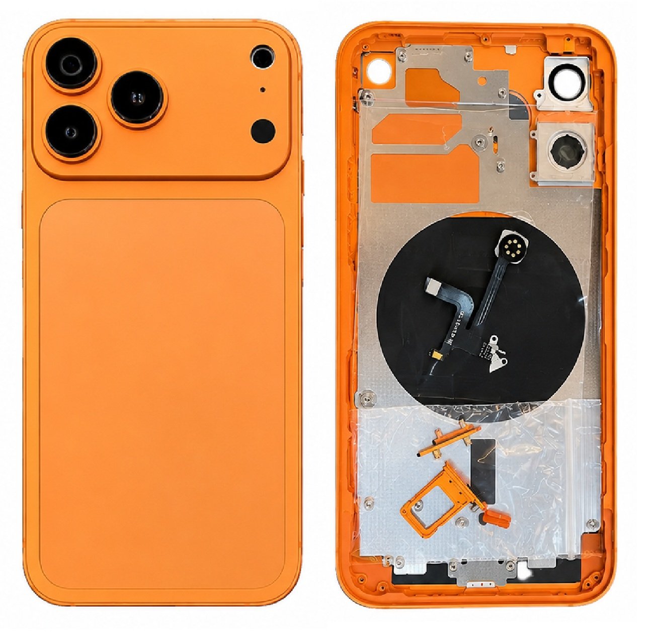Back Panel Housing Body Converter for Apple iPhone 12 to iPhone 17 Pro – White, Orange & Blue