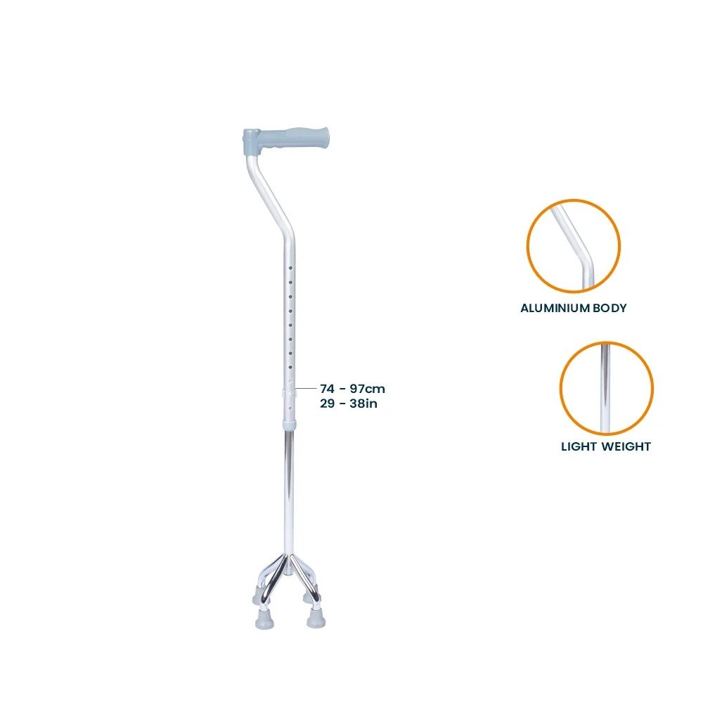 Compatible Replacement Adjustable Aluminium Quadripod 4 Leg Walking Stick for Elderly & Senior Citizens