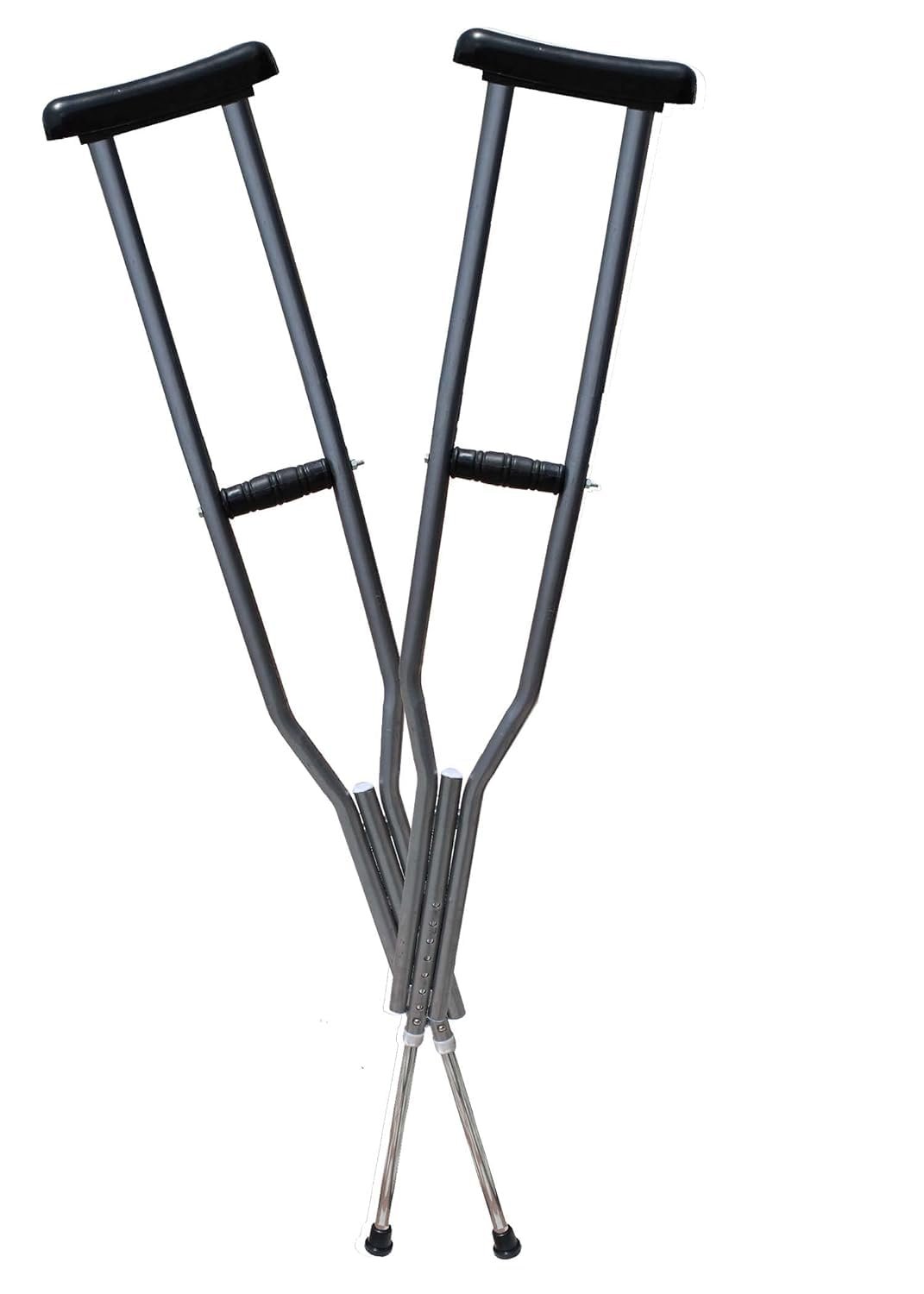 Compatible Replacement Iron Under Arm Auxiliary Crutch Height Adjustable Walking Stick – Grey, 2 Pcs