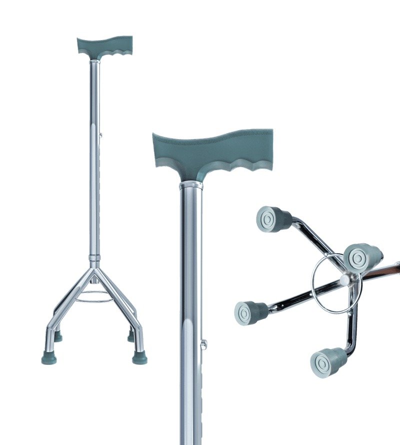 Compatible Replacement Height Adjustable 4 Leg Quadripod Walking Stick with Ring Base for Senior Citizens