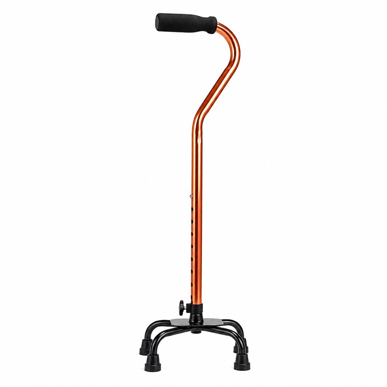 Bronze Height Adjustable Quad Walking Stick with 4 Leg Base for Elderly & Senior Citizens